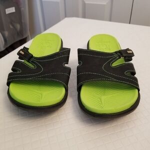 Kuailu Sandals Womens Size12 Slip On Slides Black/Green Orthopedic Comfort Shoes